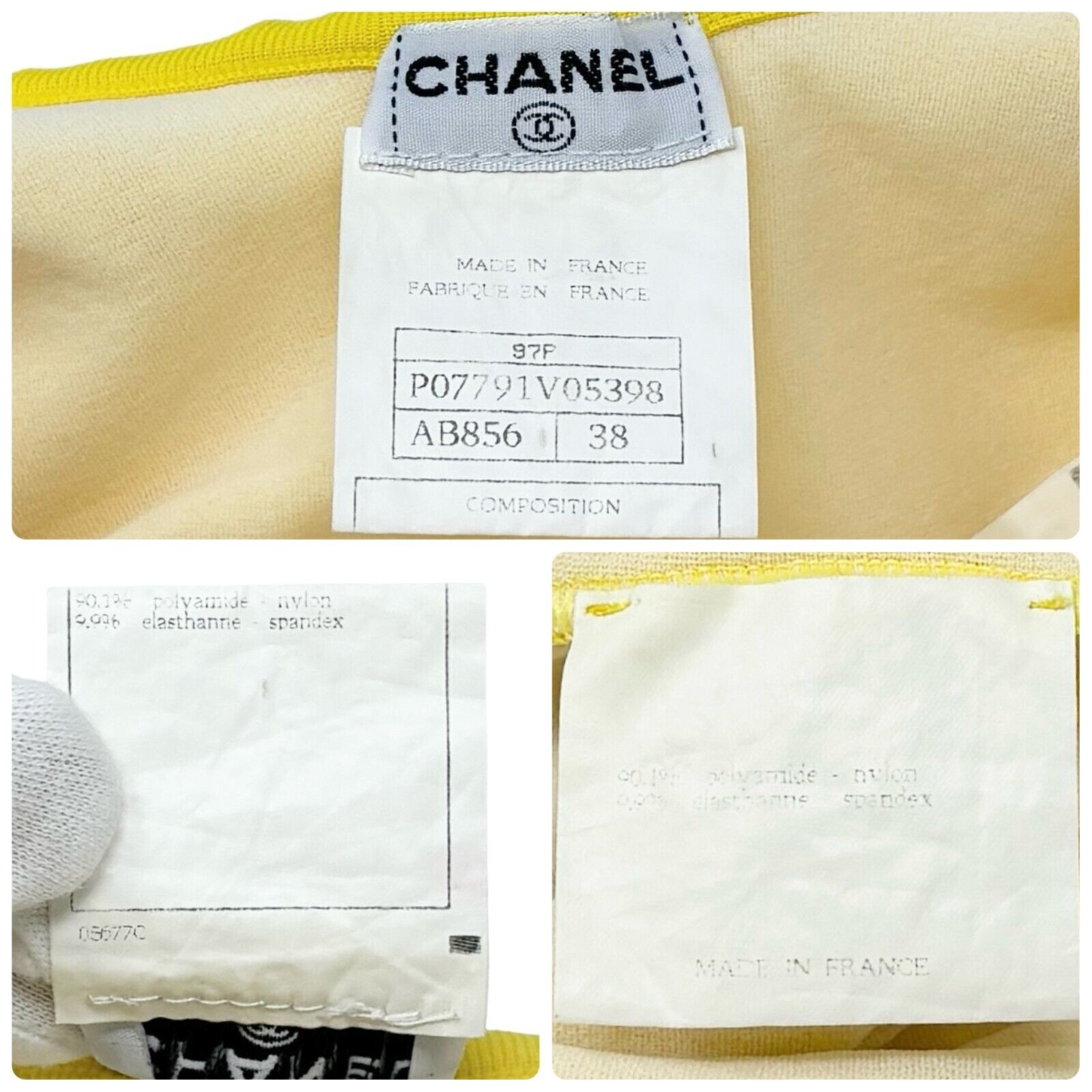 CHANEL Vintage 97P CC Mark Swimsuit Bodysuit #38 One-piece Yellow Nylon Rank AB