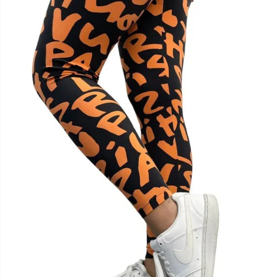 LOUIS VUITTON Vintage Graffiti Leggings #34 Pants Black Orange Nylon