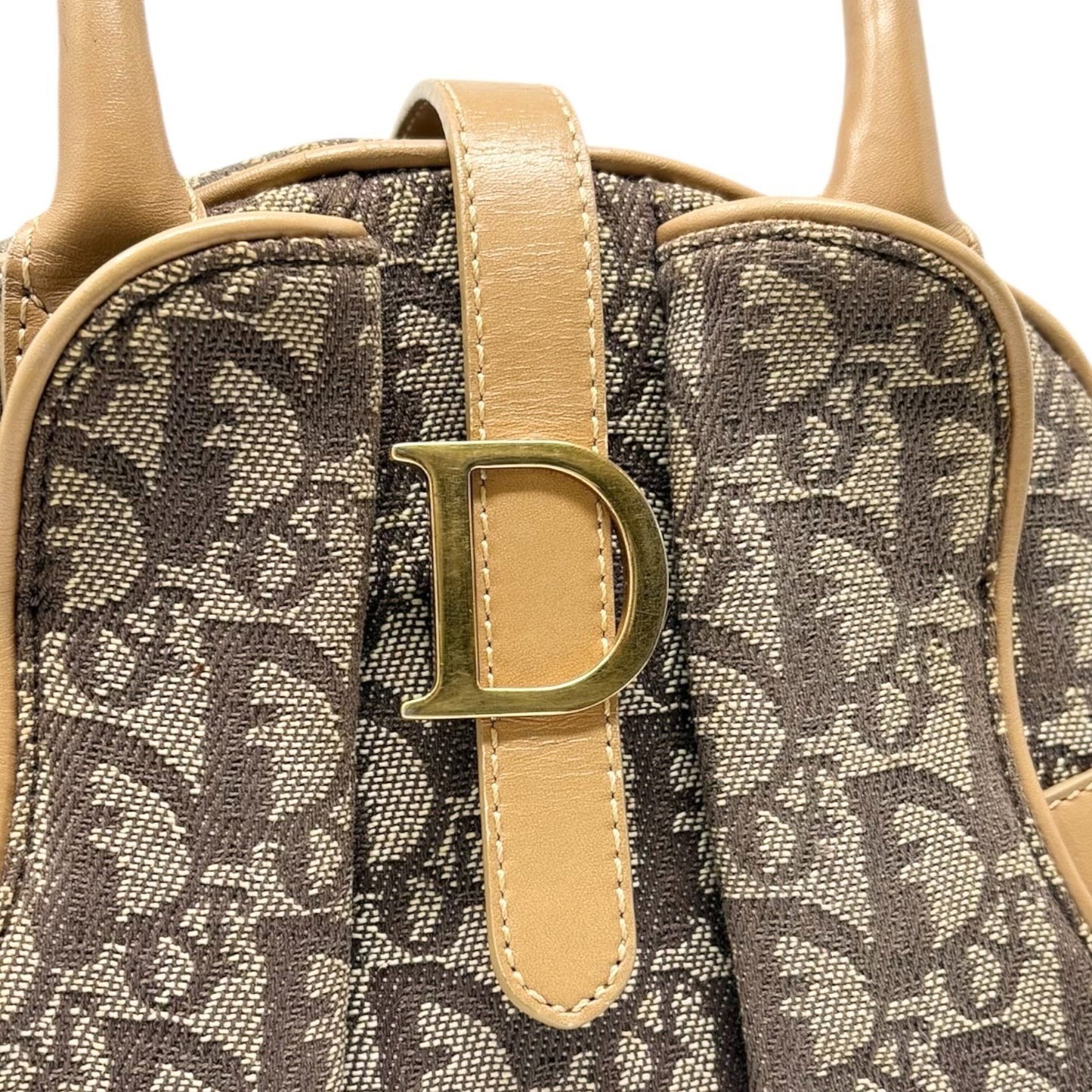 Christian Dior Vintage 2002 Trotter Monogram Double Saddle Bowler Bag Beige