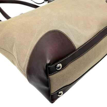 PRADA Vintage Jacquard Logo Tote Bag Brown Silver Canvas Leather 902340