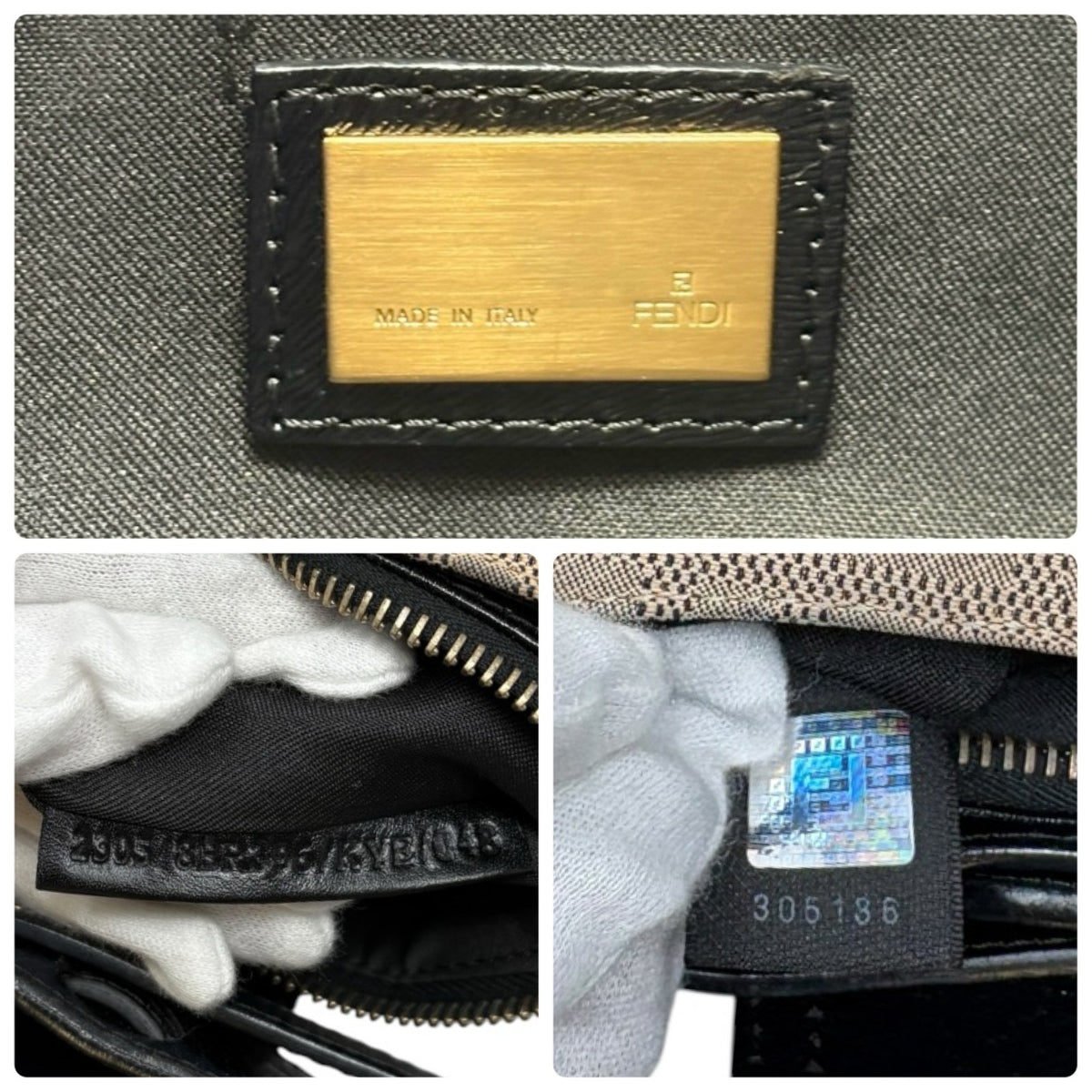 FENDI Vintage FF Logo Zucca Monogram Shoulder Bag Beige Black Canvas 902308