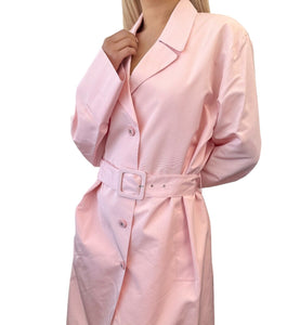 CHANEL Vintage 96P CC Logo Trench Coat Jacket #38 Pink Silver Silk Button