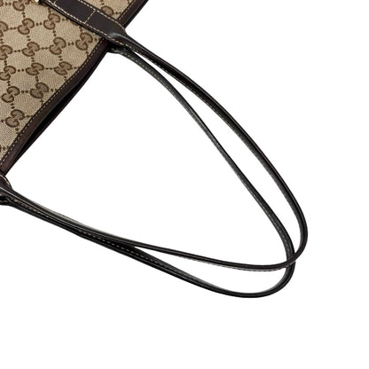 GUCCI Vintage GG Monogram Tote Shoulder Bag Brown Beige Canvas Leather 902829