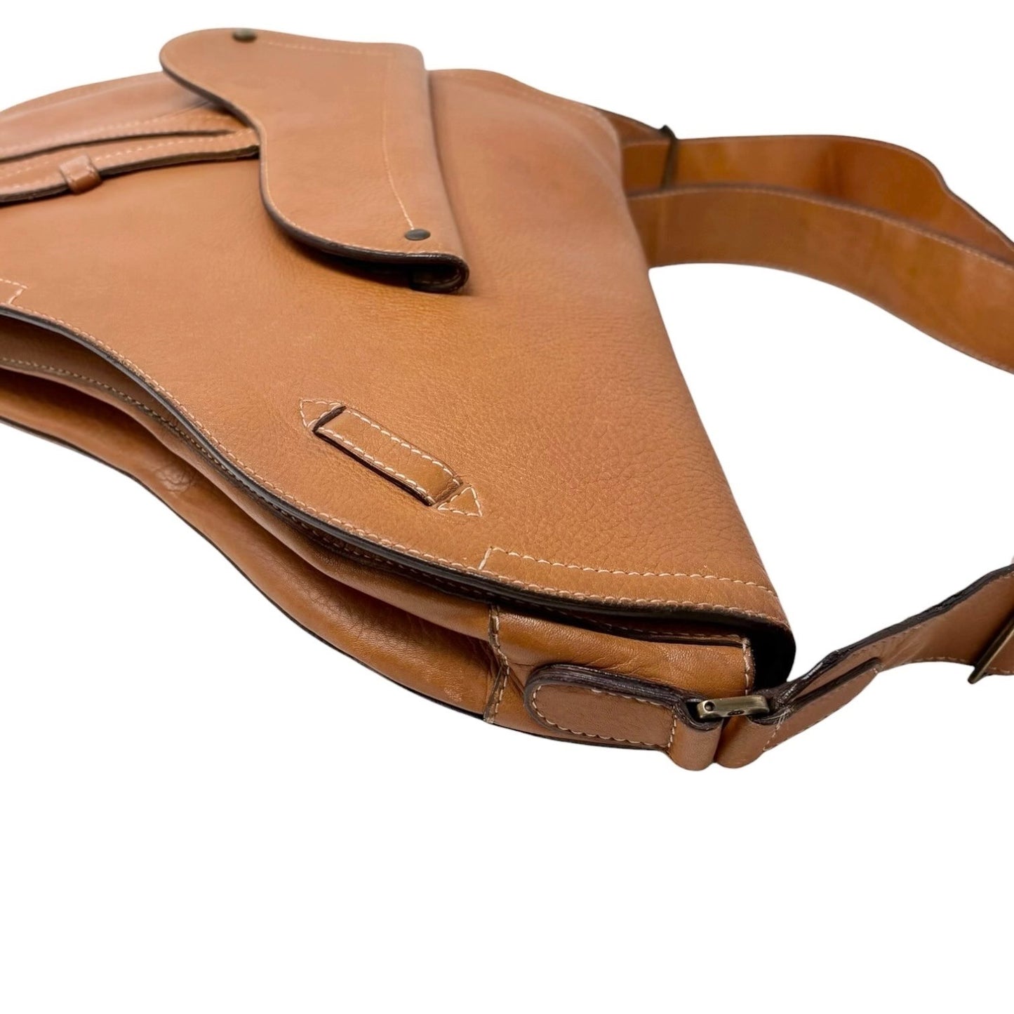 Christian Dior Vintage 2002 Baudrier Saddle Shoulder Bag Camel Leather 901812
