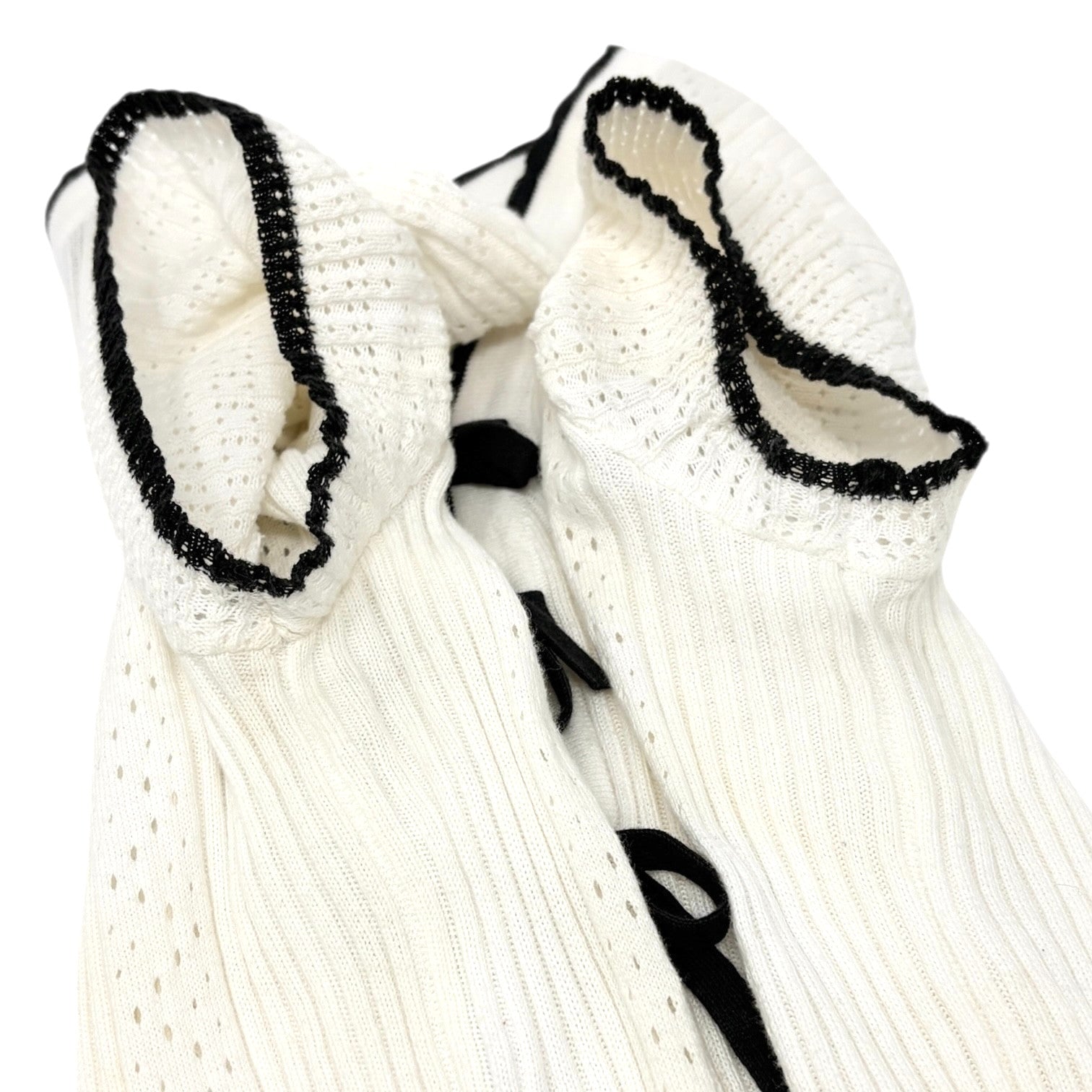 CHANEL Vintage 05C CC Logo Ribbed Knit Ribbon T-shirts Top #38 White Black