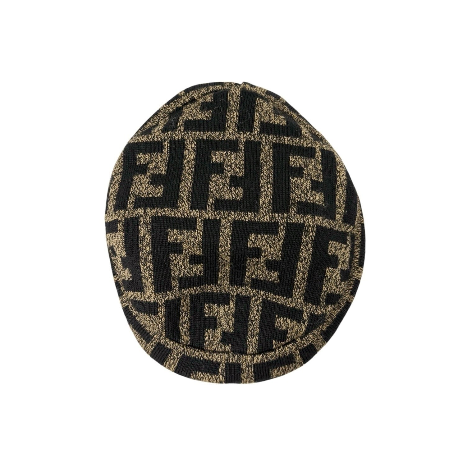 FENDI Vintage Zucca Knit Beanie Cap Stripe Brown Black FF Logo Monogram Wool