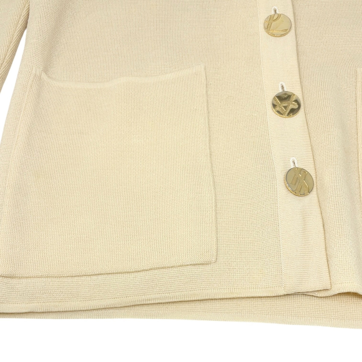 Yves Saint Laurent Vintage YSL Logo Cardigan Sweater Top Cream Gold 902375