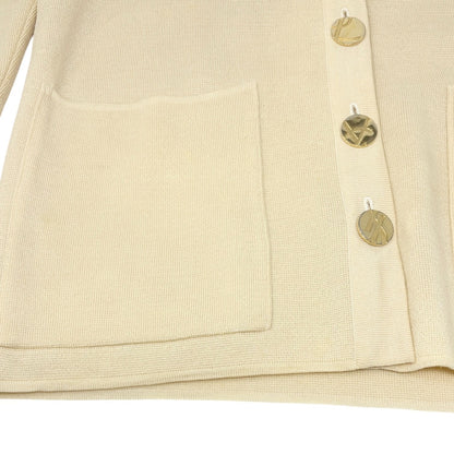 Yves Saint Laurent Vintage YSL Logo Cardigan Sweater Top Cream Gold 902375