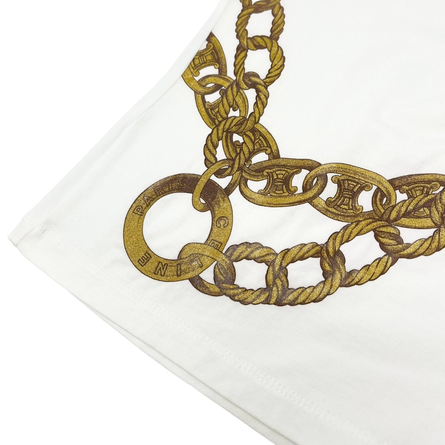 CELINE Vintage Macadam Logo T-shirt Top #S Chain Print White Cotton Rank AB