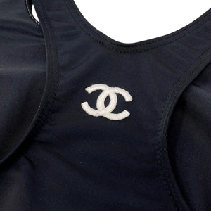 CHANEL Vintage 96C CC Logo Swimsuit Swimwear #38 One Piece Black White Nylon