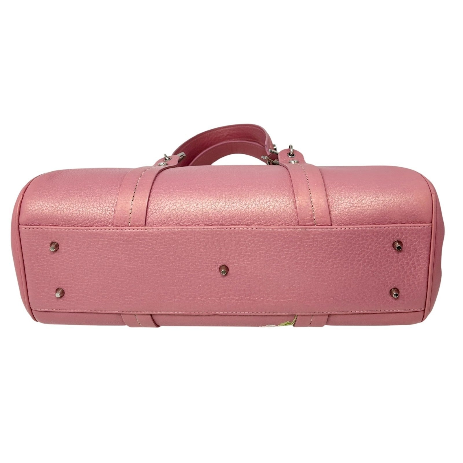 Christian Dior Vintage 2005 Logo Embroidered Mini Boston Bag Pink Silver Leather