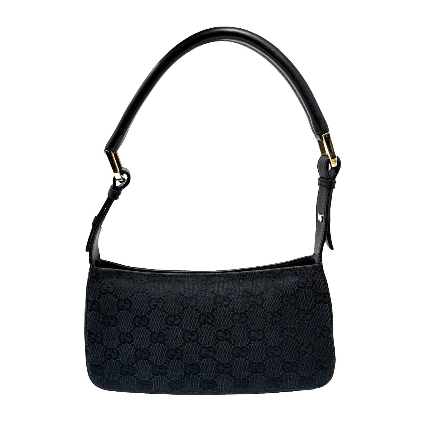 GUCCI Vintage GG Monogram Logo Canvas Pochette Mini Bag Dark Blue Gold Leather