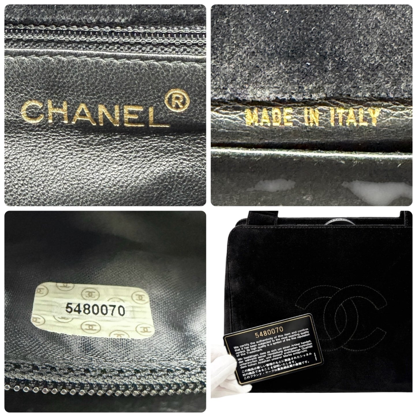 CHANEL Vintage CC Logo Stitch Trapezoid Tote Bag Handbag Black Velour 902222