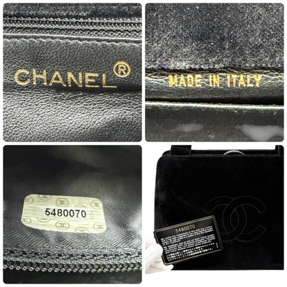 CHANEL Vintage CC Logo Stitch Trapezoid Tote Bag Handbag Black Velour 902222