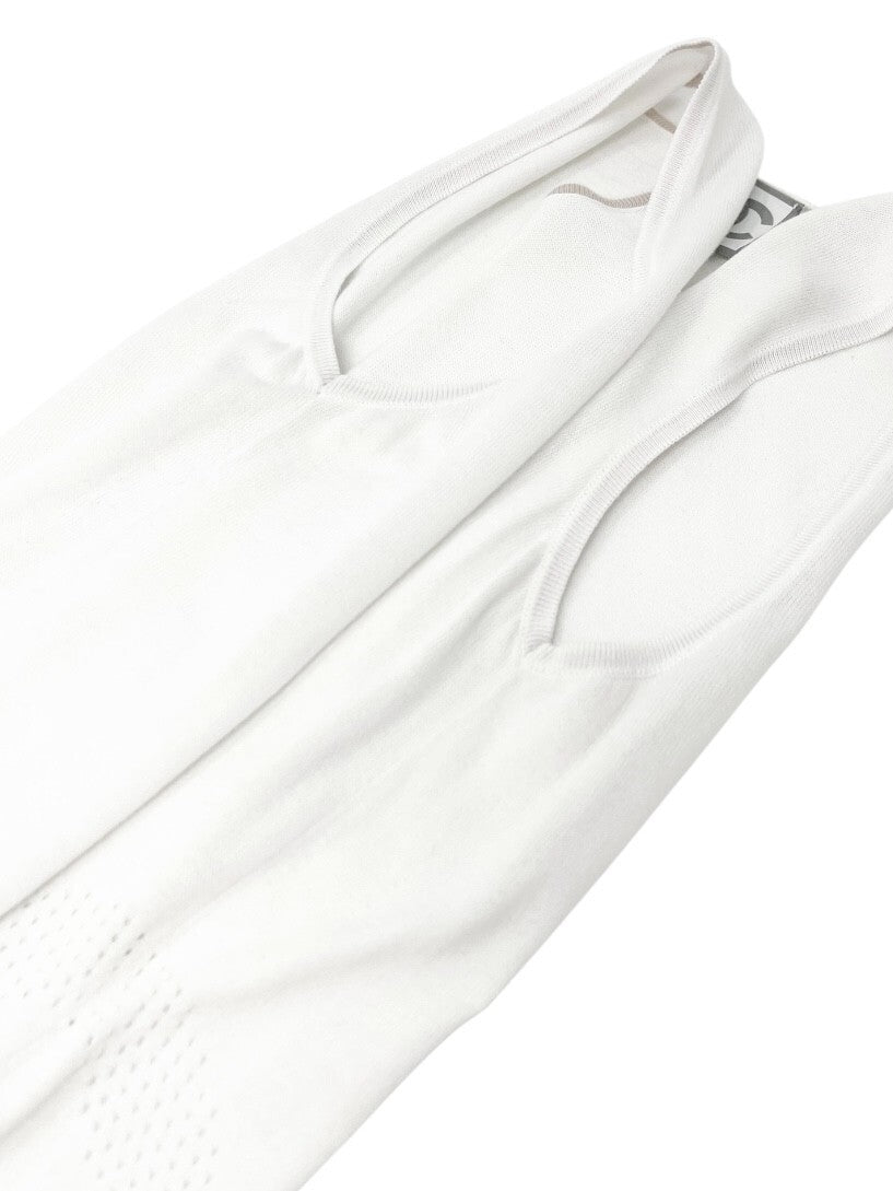 CHANEL Sport Vintage 08C CC Mark Logo Knit Tank Top #34 White Cotton Rank AB
