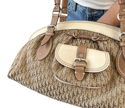Christian Dior Vintage 2006 Trotter Monogram Shoulder Bag Beige Canvas 902543