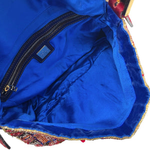 FENDI Vintage FF Logo Beads Mamma Baguette Shoulder Bag Plaid Red Blue Leather
