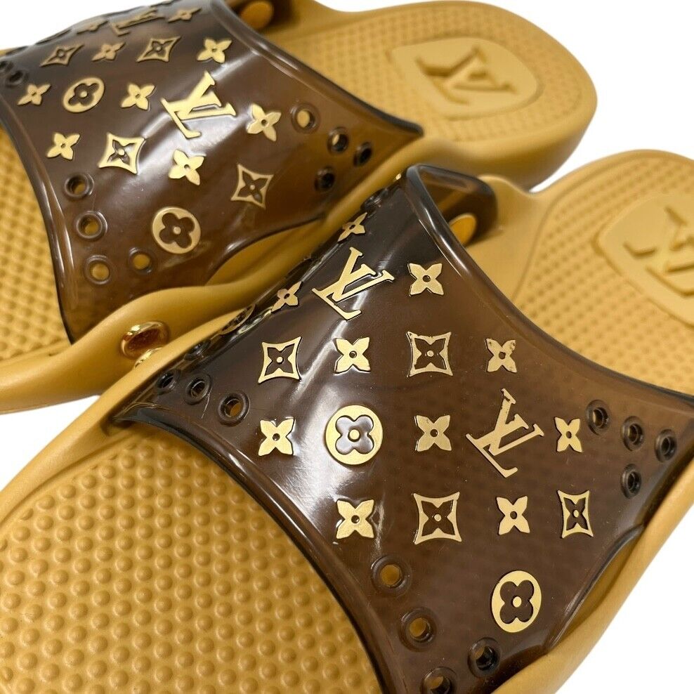 LOUIS VUITTON Vintage Monogram Logo Slide Sandals #38 US 8 Brown Rubber RankAB