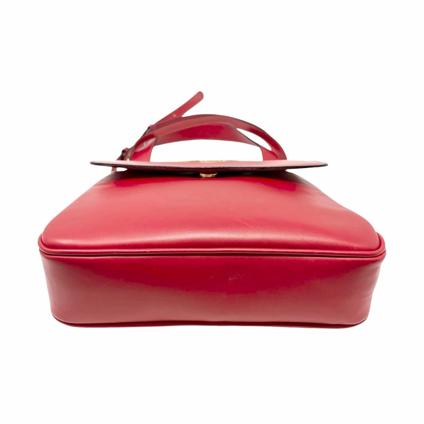 CELINE Vintage Logo Circle Flap 2way Shoulder Bag Red Gold Leather 902080