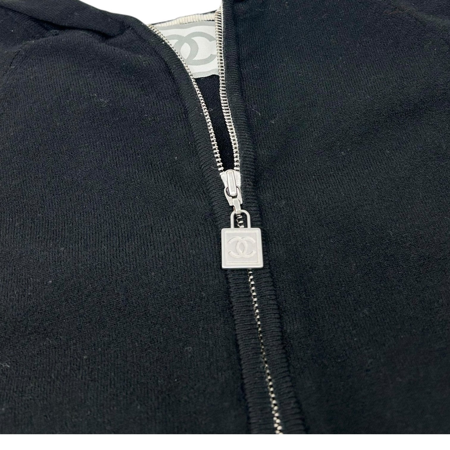 CHANEL Sport Vintage 04A CC Logo Jacket Top Hoodie #40 Black White Wool Zip