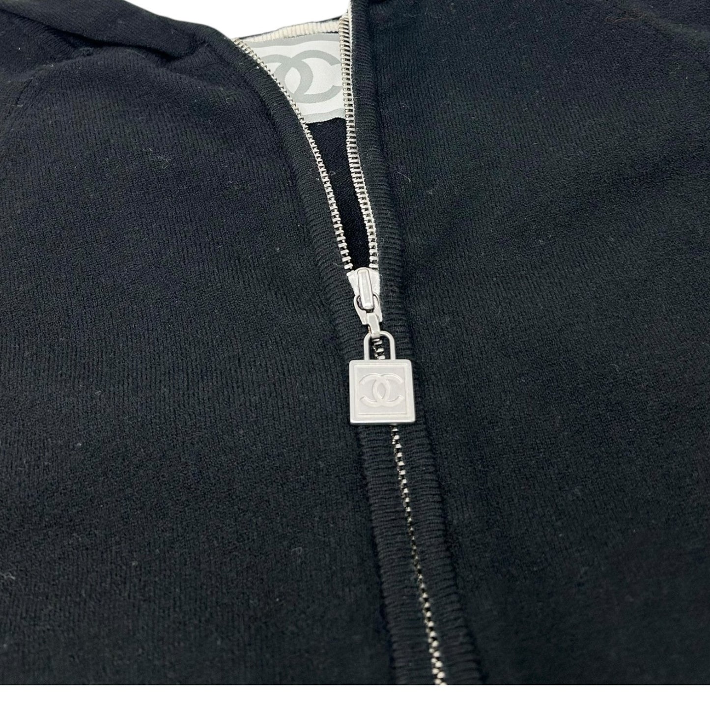 CHANEL Sport Vintage 04A CC Logo Jacket Top Hoodie #40 Black White Wool Zip
