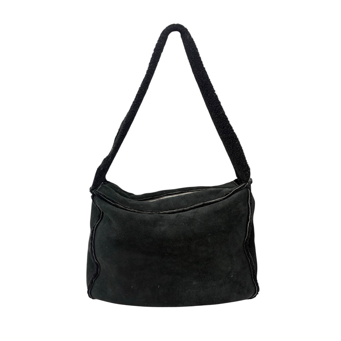 CHANEL Vintage Big CC Shearling Leather One Shoulder Bag Black Mouton Boa