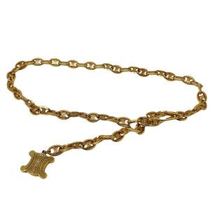 CELINE Vintage Macadam Logo Chain Belt Accessory Gold Metal Rank AB