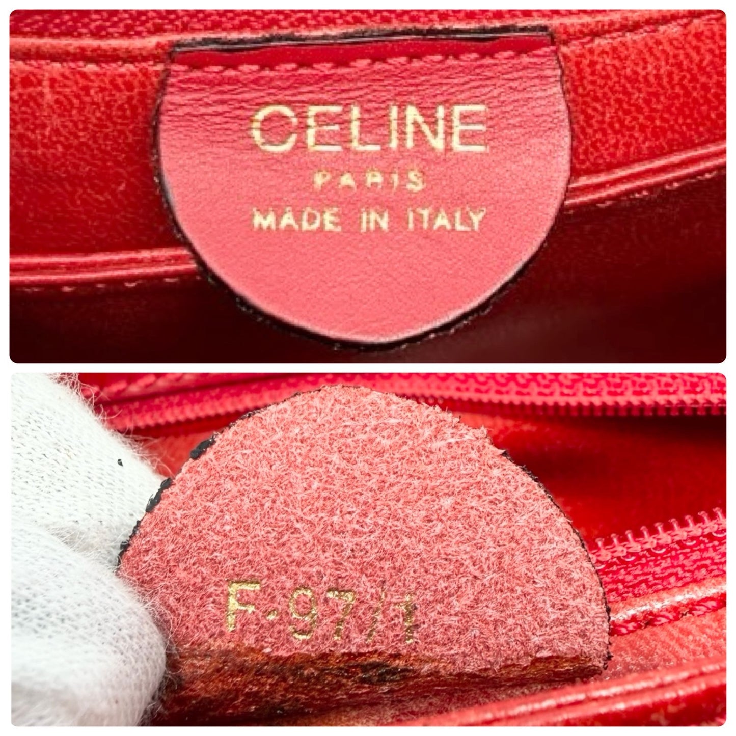 CELINE Vintage Logo Circle Flap 2way Shoulder Bag Red Gold Leather 902080