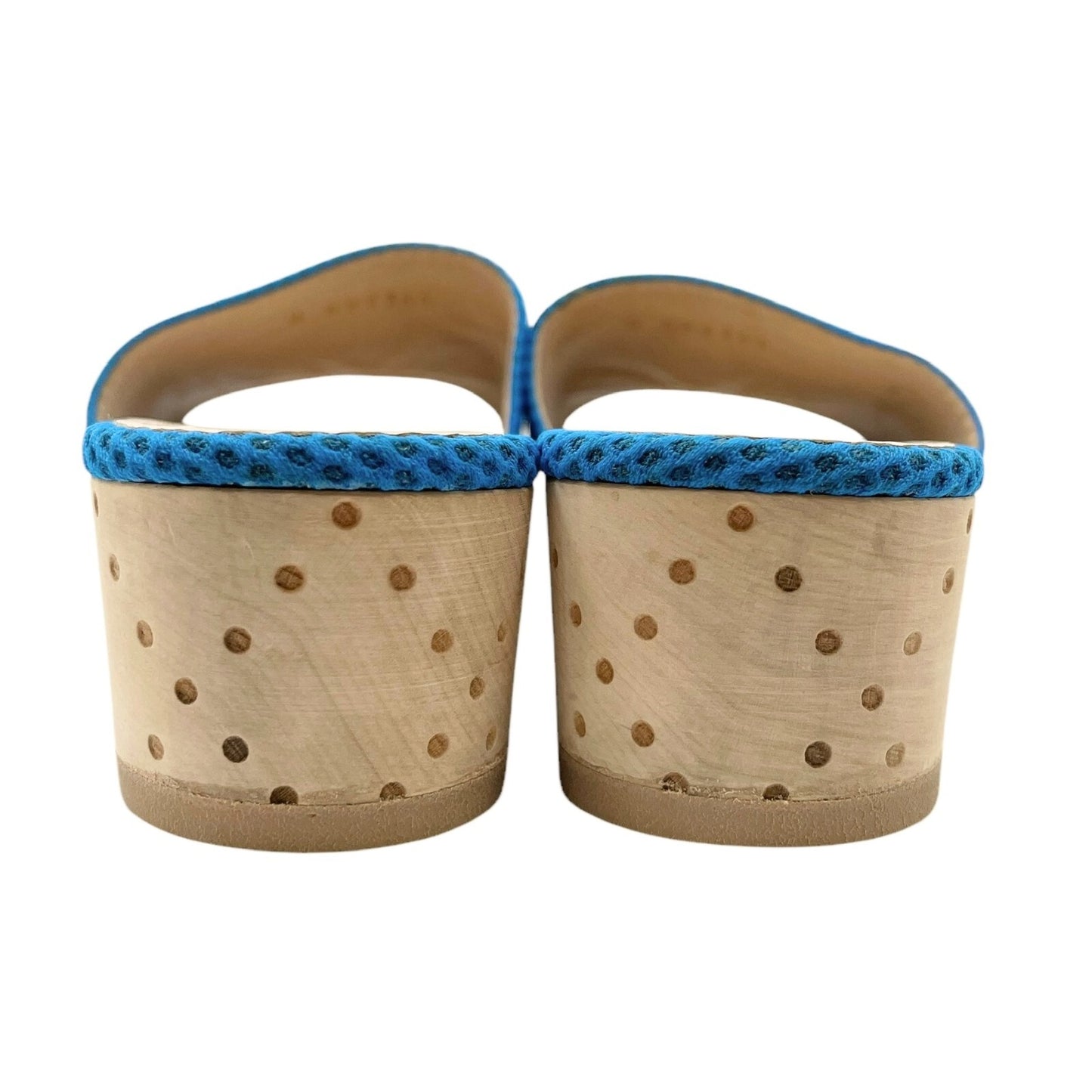 CHANEL Vintage CC Mark Logo Sandals #36.5-37 Mesh Blue White Cotton Leather