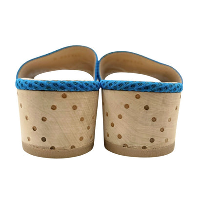 CHANEL Vintage CC Mark Logo Sandals #36.5-37 Mesh Blue White Cotton Leather
