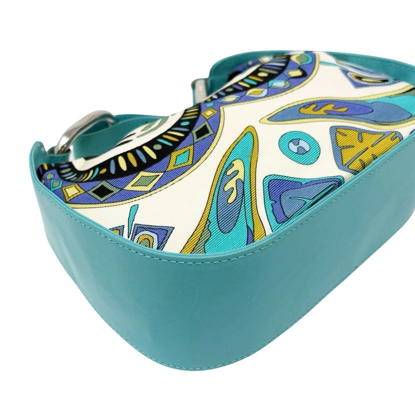 EMILIO PUCCI Vintage Logo Abstract Blue Print Multicolor Hobo Mini Bag Handbag