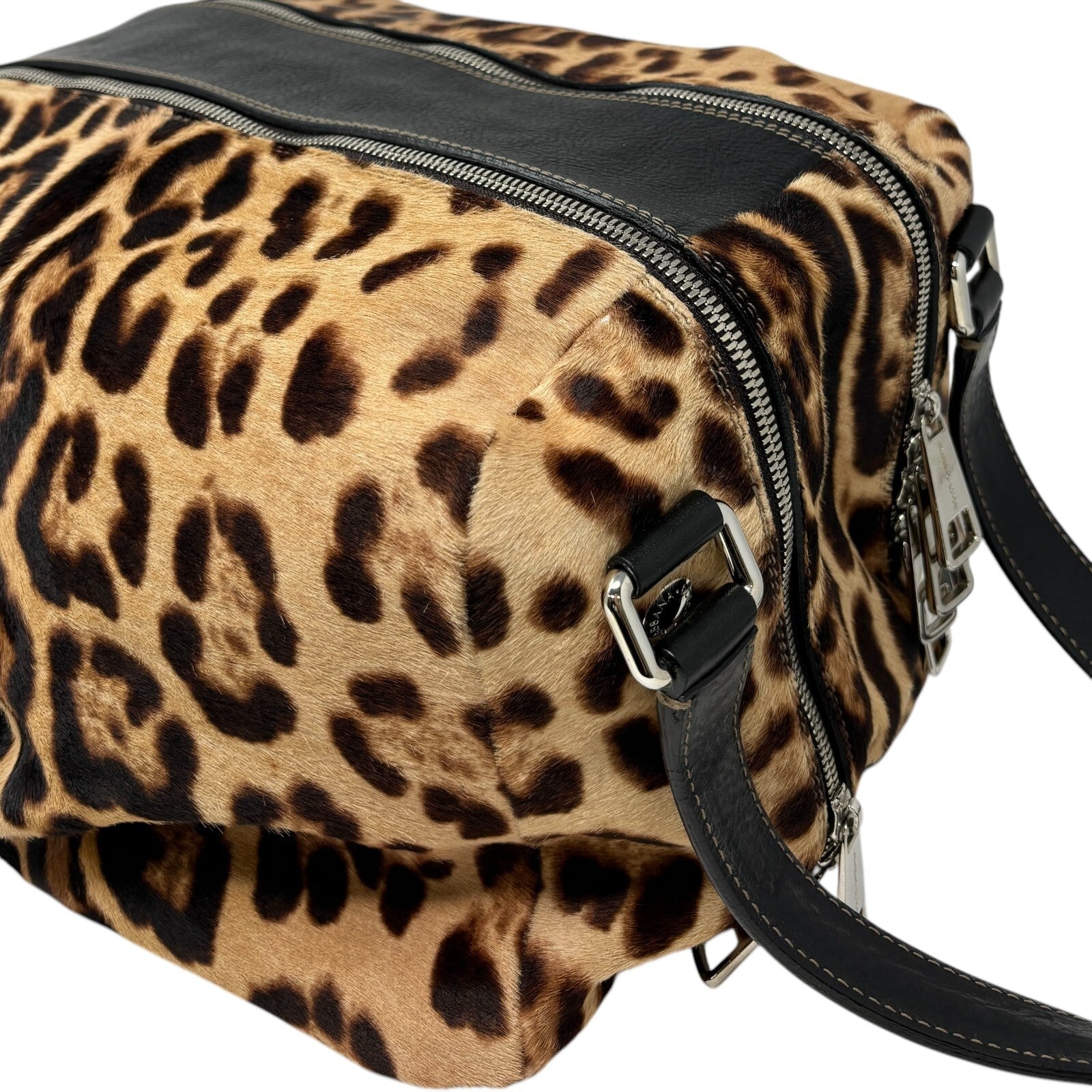 DOLCE&GABBANA Vintage DG Logo Leopard Tote Bag Brown Black Calf Hair Leather