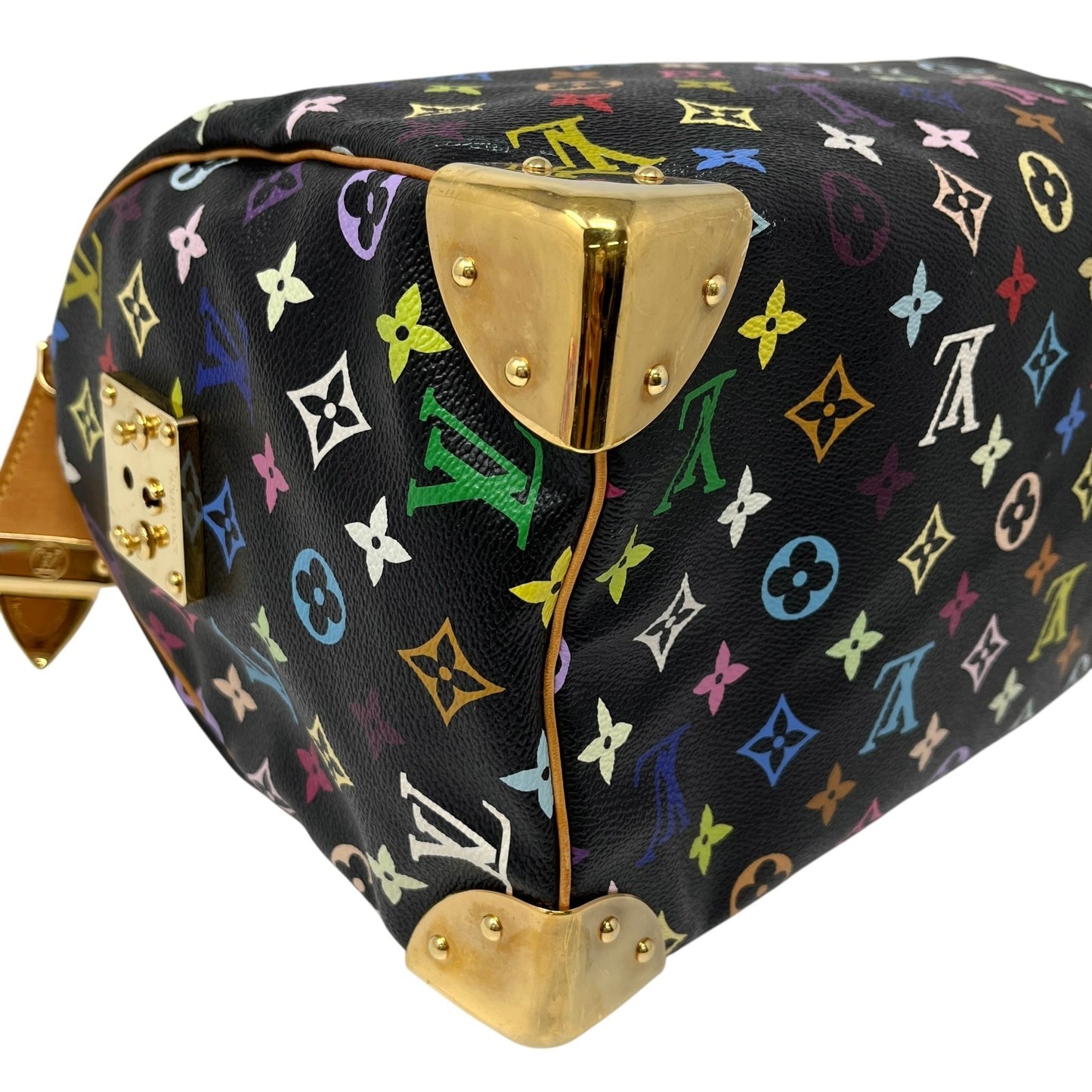 LOUIS VUITTON Vintage Monogram Multicolor Speedy 30 Handbag Black Camel Leather