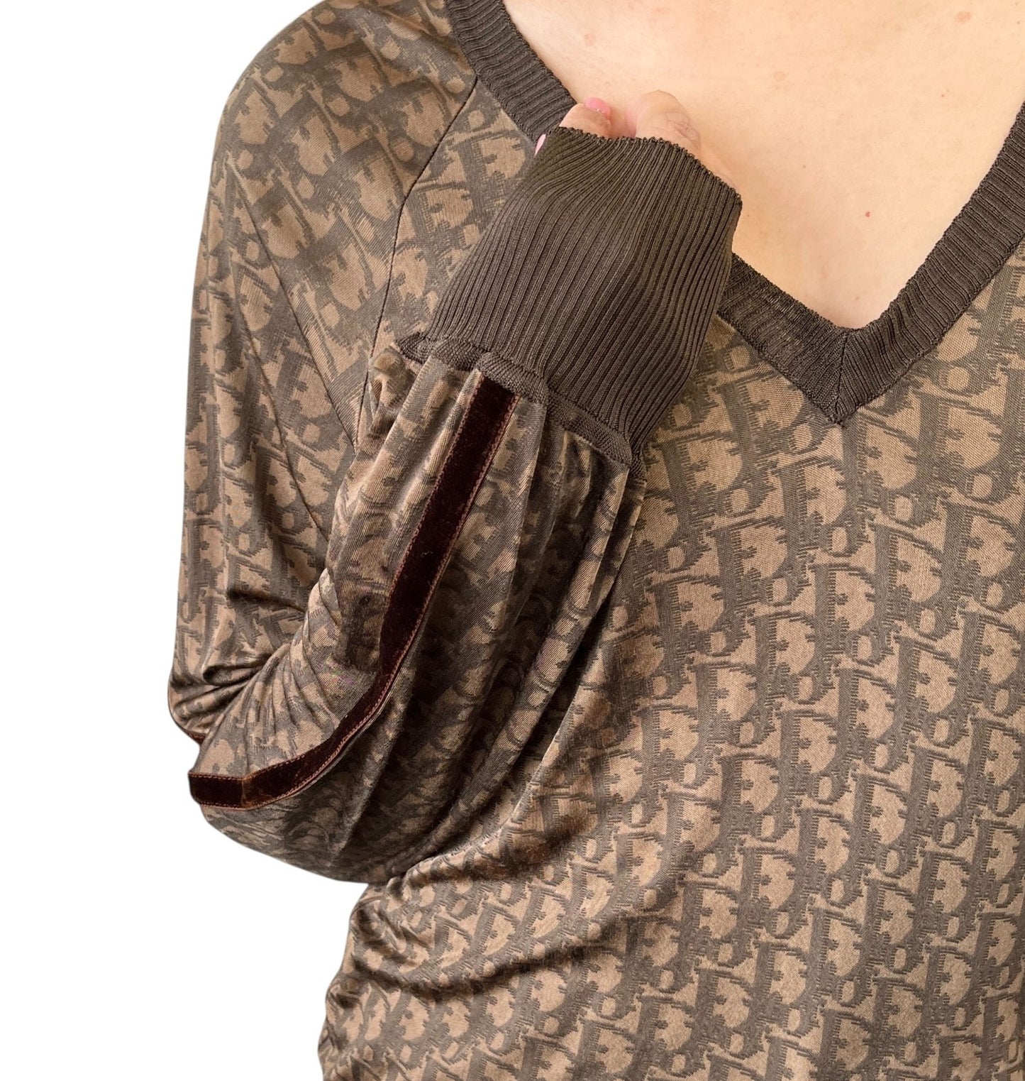 Christian Dior Vintage 2005 Trotter Monogram Stretch Satin Top #36 Brown
