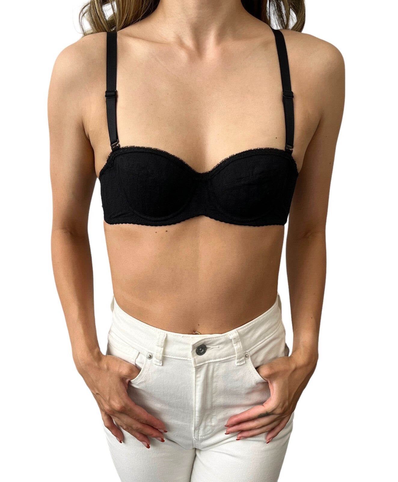 Christian Dior Vintage Trotter Monogram Bra Top #A65 Black Nylon Rank AA