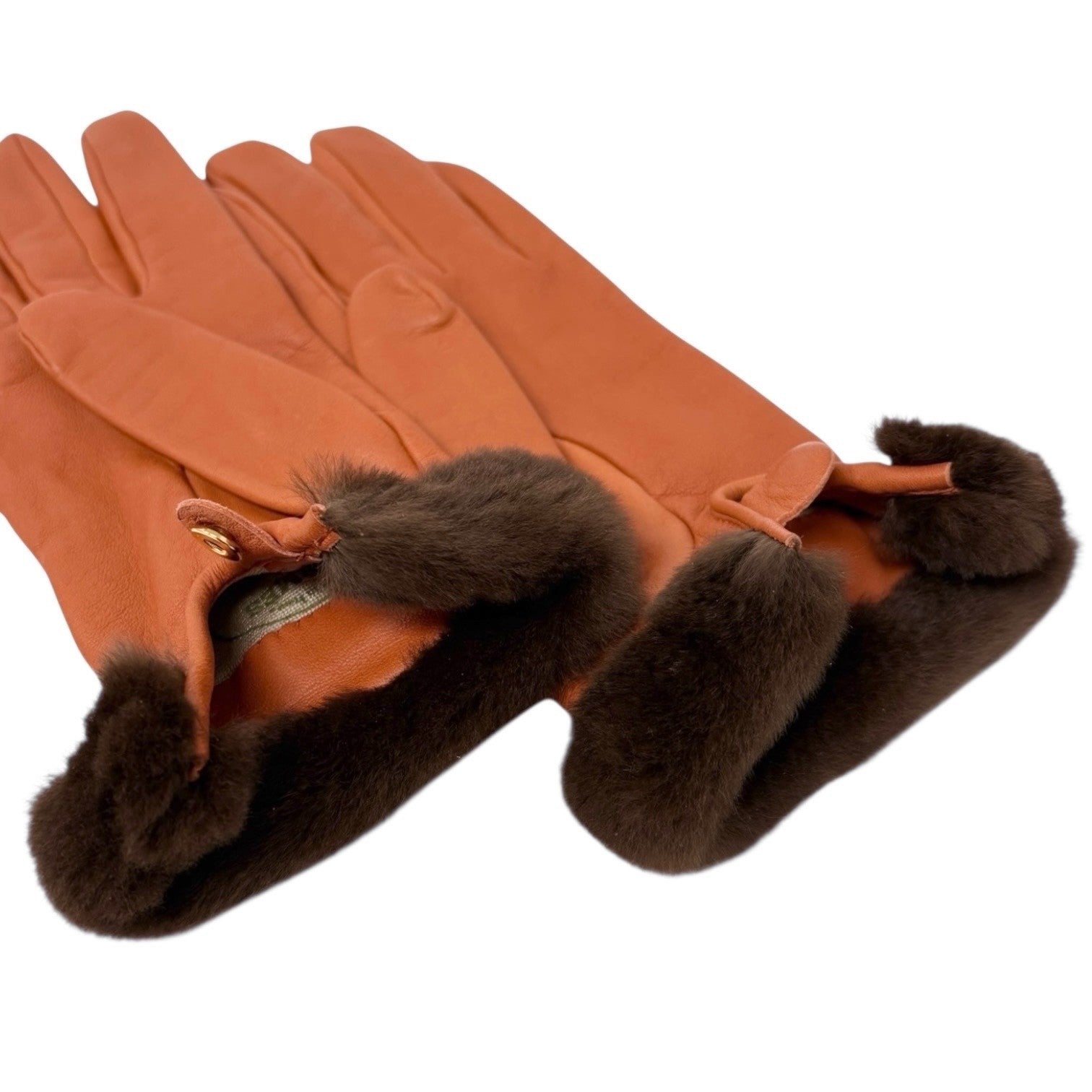 HERMES Vintage H Logo Kelly Gloves Accessory Padlock Charm #7 Orange Leather