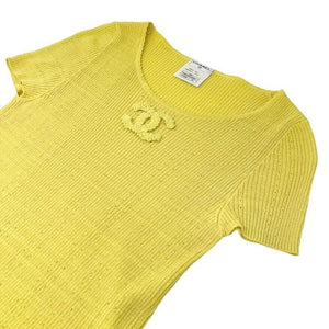 CHANEL 09P Vintage CC Logo Summer Knit Top #34 Yellow Cotton Rank AB+