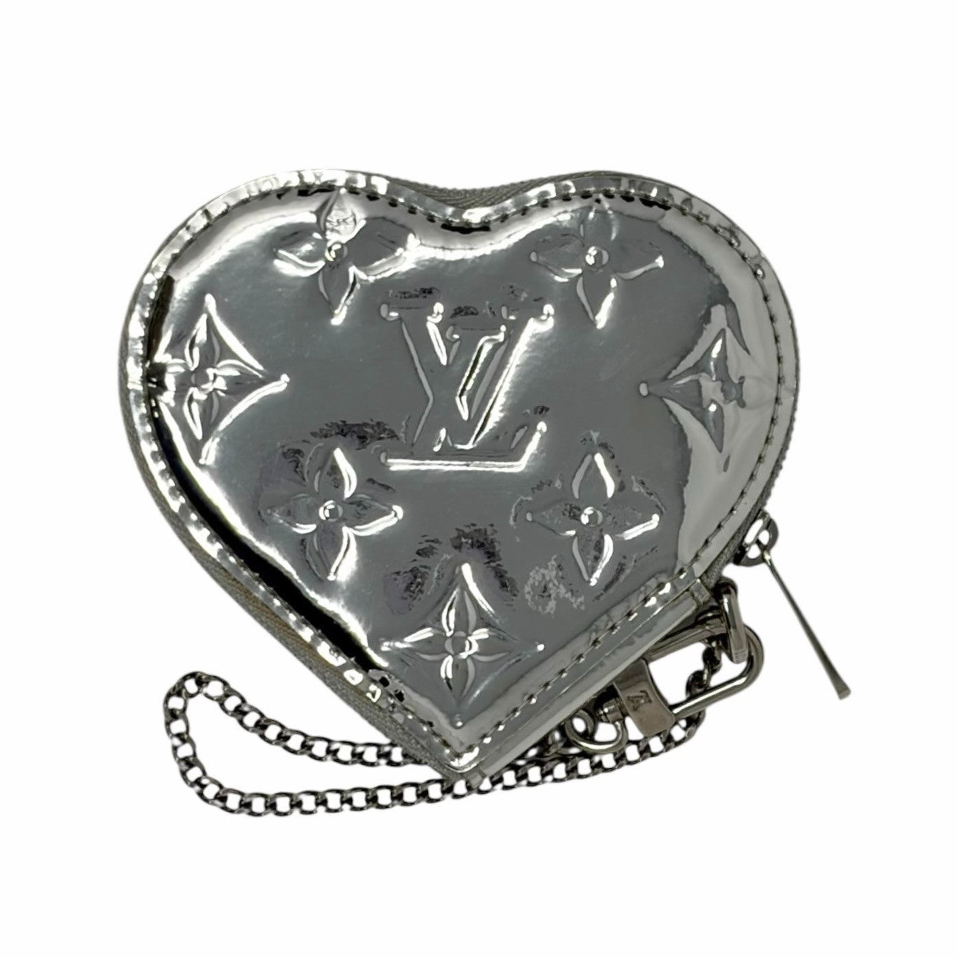 LOUIS VUITTON Vintage Monogram Miroir Porte Monnaie Coeur Coin Purse Silver
