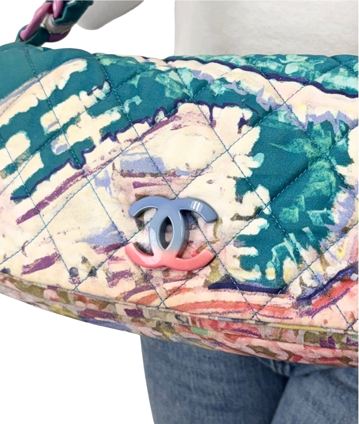 CHANEL Vintage CC Quilted Watercolor Flap Chain Shoulder Bag Blue Canvas 902907