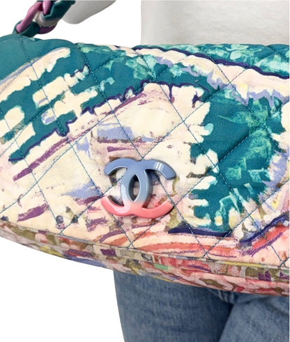 CHANEL Vintage CC Quilted Watercolor Flap Chain Shoulder Bag Blue Canvas 902907