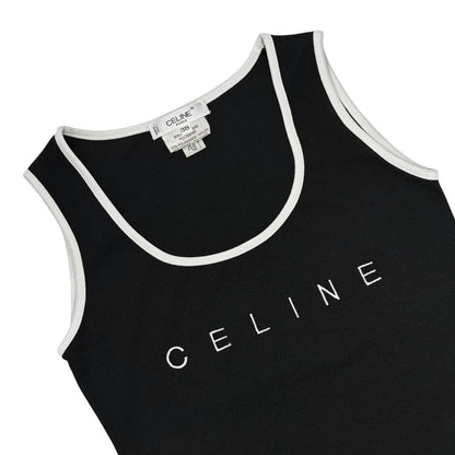 CELINE Vintage Logo Tank Top #38 Black White Polyester Sleeveless 902071