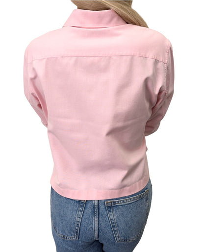 CHANEL Vintage 98P CC Logo Cropped Zip Shirt Top #40 Pink Cotton 902832