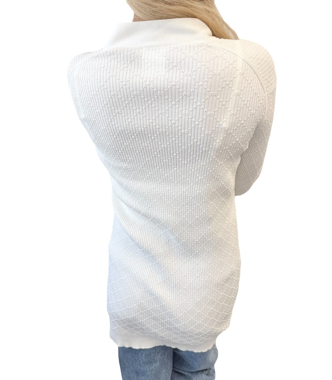 CHANEL Vintage 13P CC Mark Logo Knit Cardigan #36 White Cream Cotton Button