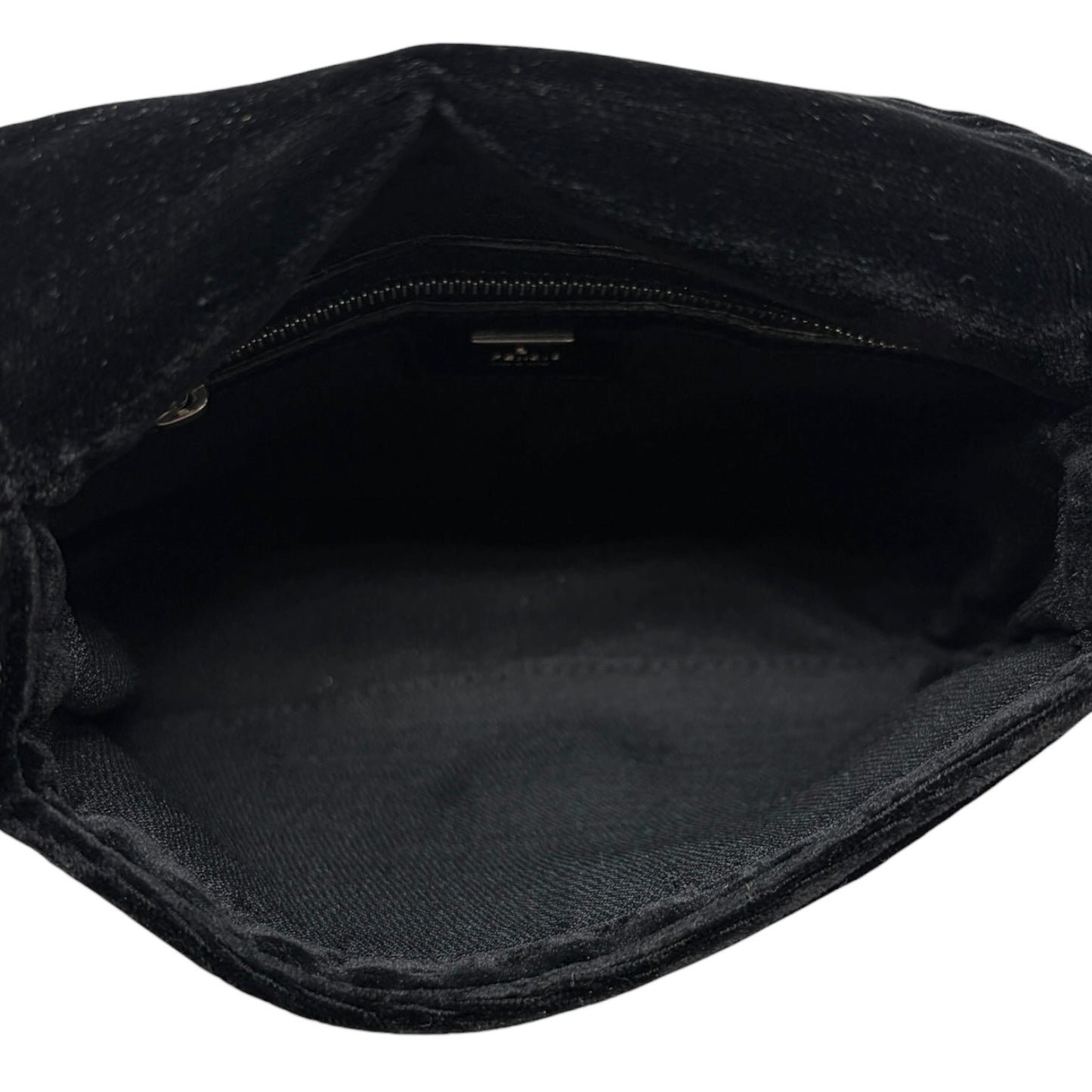 FENDI Vintage FF Logo Mamma Baguette Shoulder Bag Black Silver Velour 902207