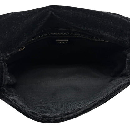 FENDI Vintage FF Logo Mamma Baguette Shoulder Bag Black Silver Velour 902207