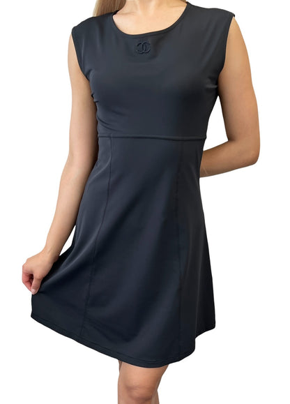 CHANEL Vintage 96C CC Loco Stitch Sleeveless Dress One-piece #40 Black 901286