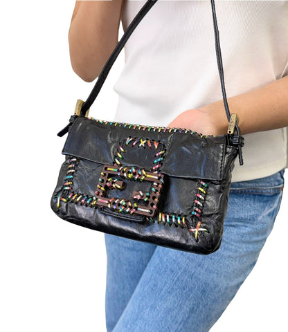 FENDI Vintage Mamma Baguette Multicolor Whipstitch Mini Bag Black 901874