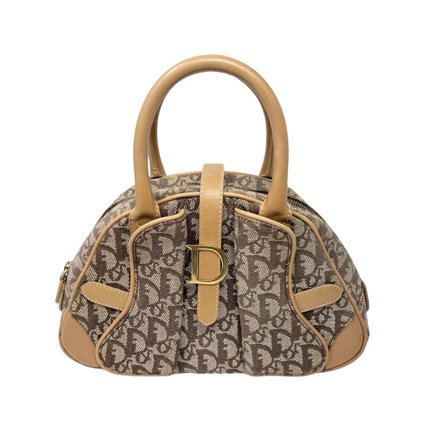 Christian Dior Vintage 2002 Trotter Monogram Double Saddle Bowler Bag Beige