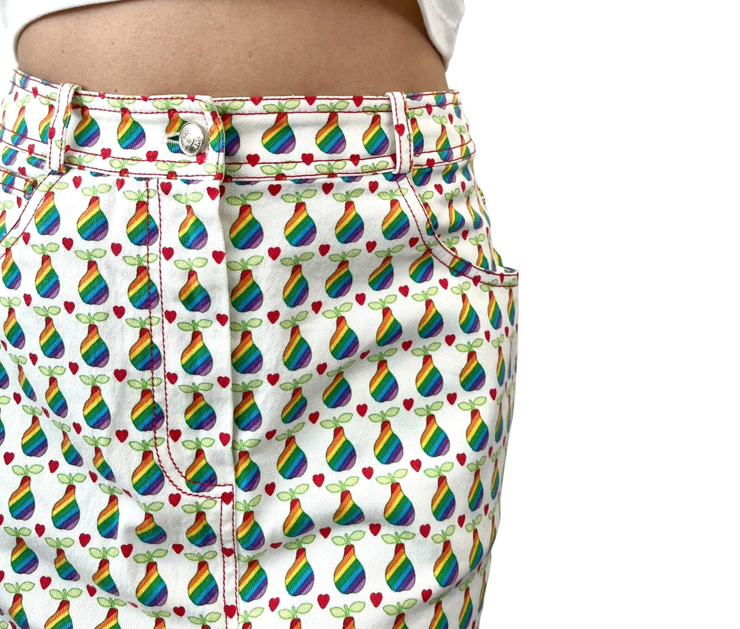 Christian Dior Vintage 2002 Logo Short Skirt #36 Cotton White Multicolor Pear