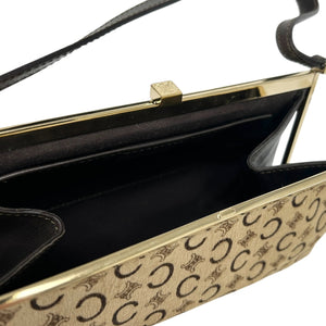 CELINE Vintage Macadam Monogram Logo Shoulder Bag Beige Brown Calf Hair Leather